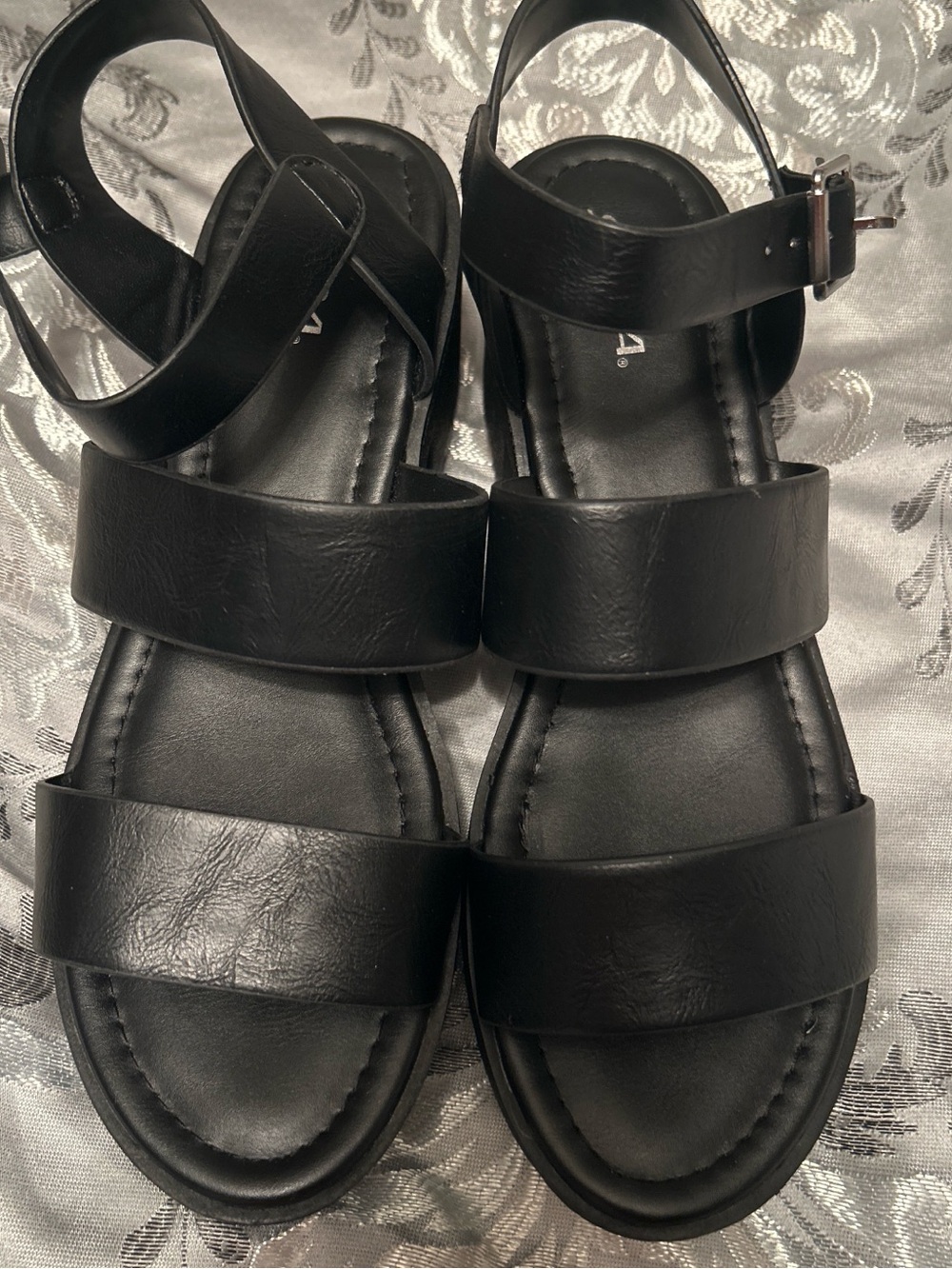 Soda Black Triple-Strap Platform Sandals